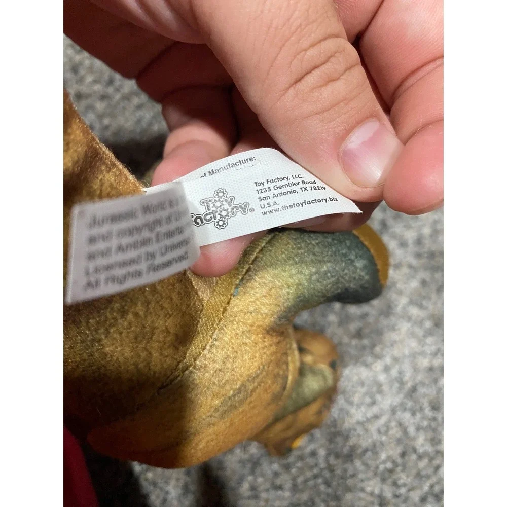 Jurassic World T-Rex Plush Toy Factory Brown Tan Dinosaur Stuffed Animal Logo